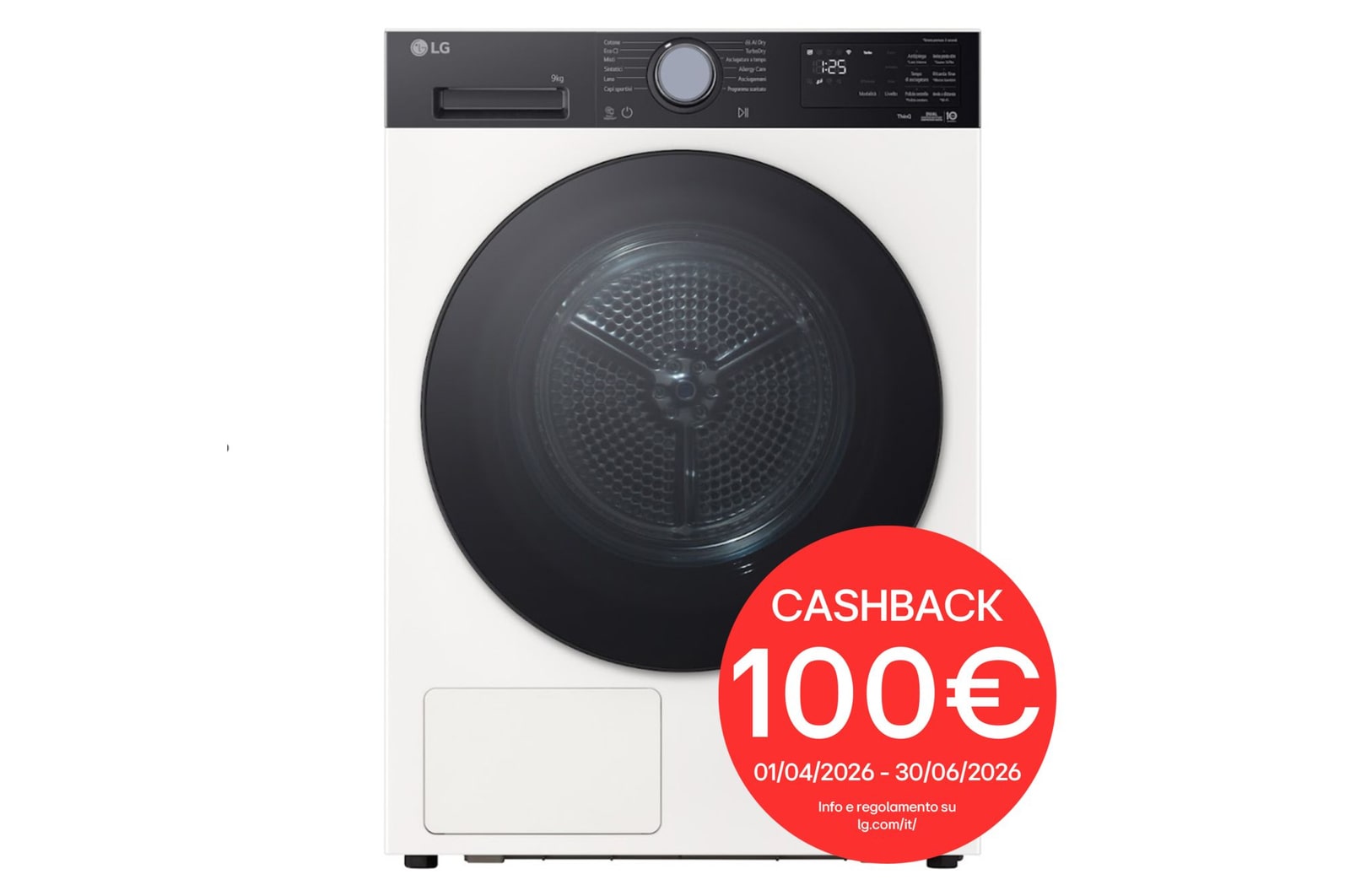 Vista frontale di Asciugatrice 9Kg Pompa di calore DUAL Inverter Serie X5 Classe B| Turbo Dry, AI Dry, Wi-Fi, Allergy Care RNX5009TWBC